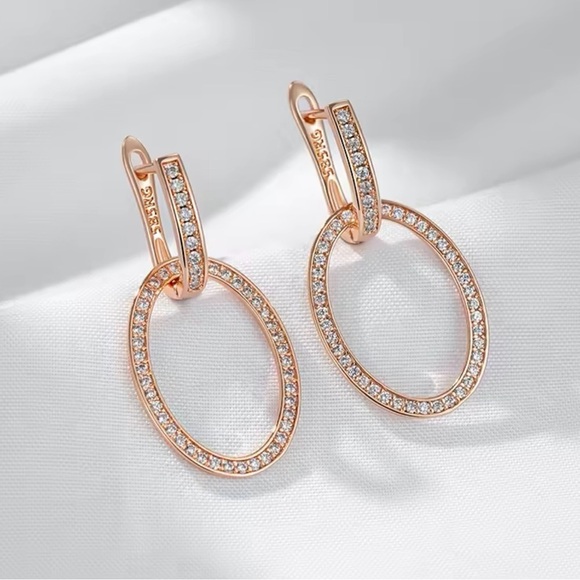 Full Shiny Natural Zircon Big Drop Earring for Women 585 Rose Gold Round earring - Picture 4 of 5